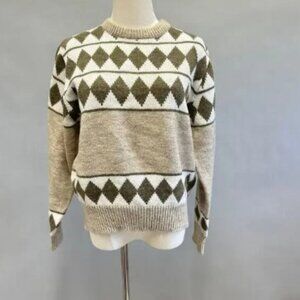 Vintage 70s Ambassador brown diamond argyle sweater size XL